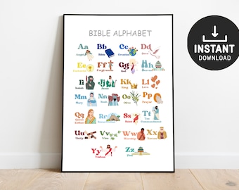 Kids Bible Alphabet, Wall Art, Scripture Posters, Church, Sunday School Decor, Christian Education, Homeschool, Preschool, Nursery print