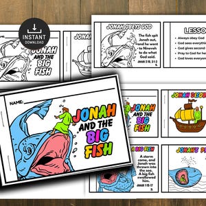 Jonah and the Whale Mini Book, Bible Lesson Kids, Bible Lesson, Memory Game, Sunday School, Church Activity Kids, Bible Craft, Mini Book