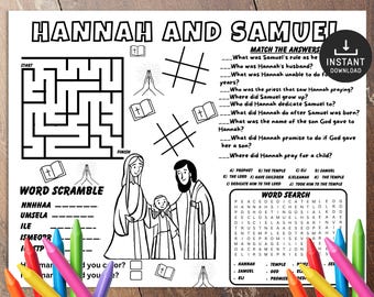 Mantel individual con actividades de Hannah y Samuel, actividad bíblica, escuela dominical, mantel individual bíblico, actividad para niños de la iglesia, manualidad de la escuela dominical, lección bíblica