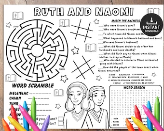 Ruth und Naomi-Tätigkeits-Tischset, Bibelaktivität, Sonntagsschule, Bibel-Tischset, Kirche Kinderaktivität, Sonntagsschulhandwerk, Kinderbibelstunde