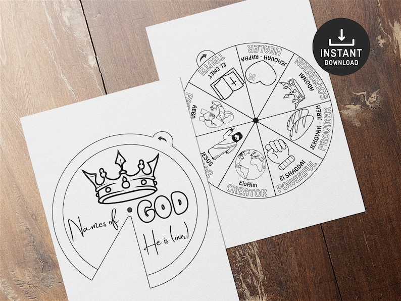 Names of God Coloring Wheel Hebrew Names Printable Bible Etsy UK