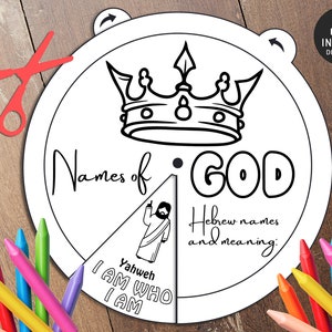 Names of God Coloring Wheel, Hebrew Names, Bible Activity, Bible Lesson, Memory Game, Sunday School, Coloring Spinner, Bible story wheel