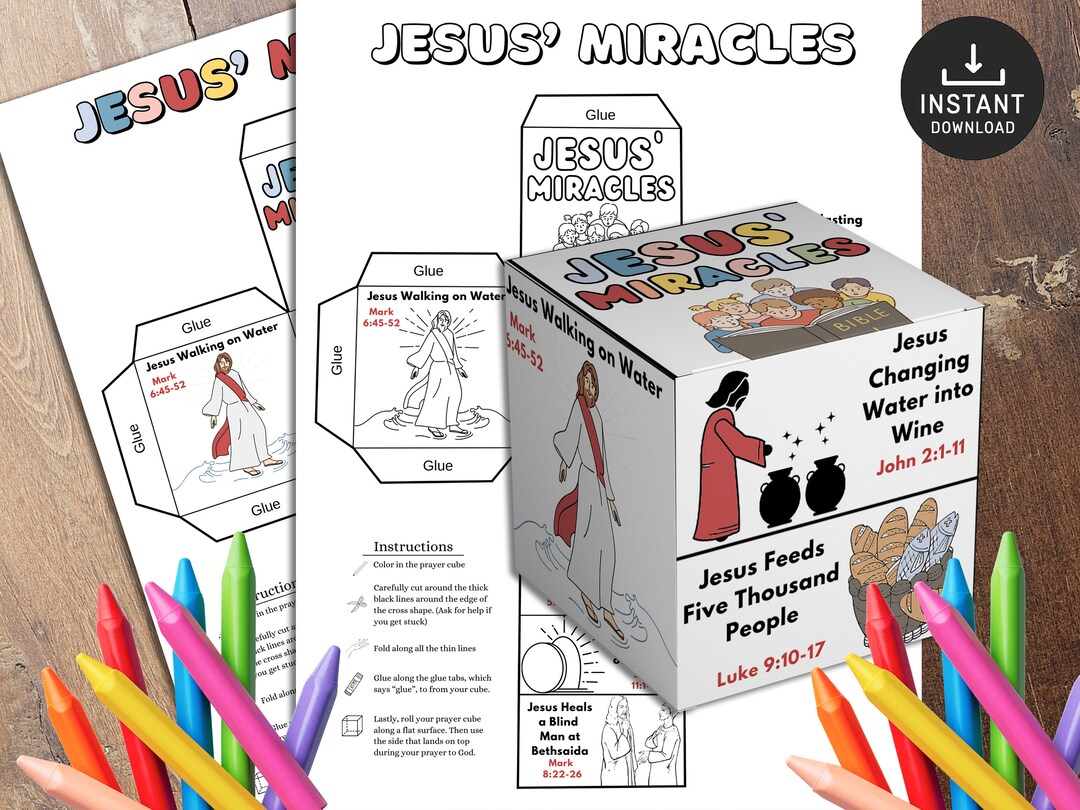 Jesus Miracles Coloring Cube Printable Bible Verse Activity - Etsy