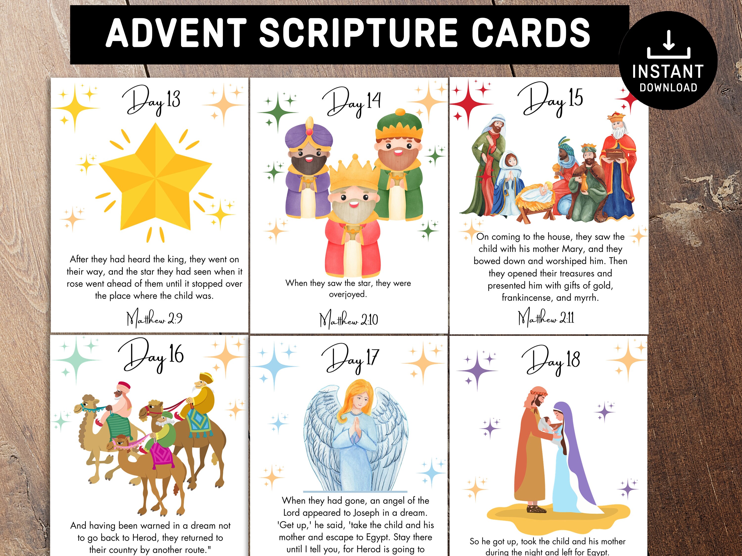 Advent Scripture Cards, Advent Calendar, Watercolor, Floral, Nativity