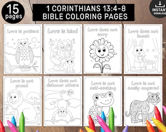 Bible Coloring Pages for Preschoolers, Preschool Bible Printables, Sunday School, Homeschool, Preschool Coloring, Bible, 1 Cor 13, love