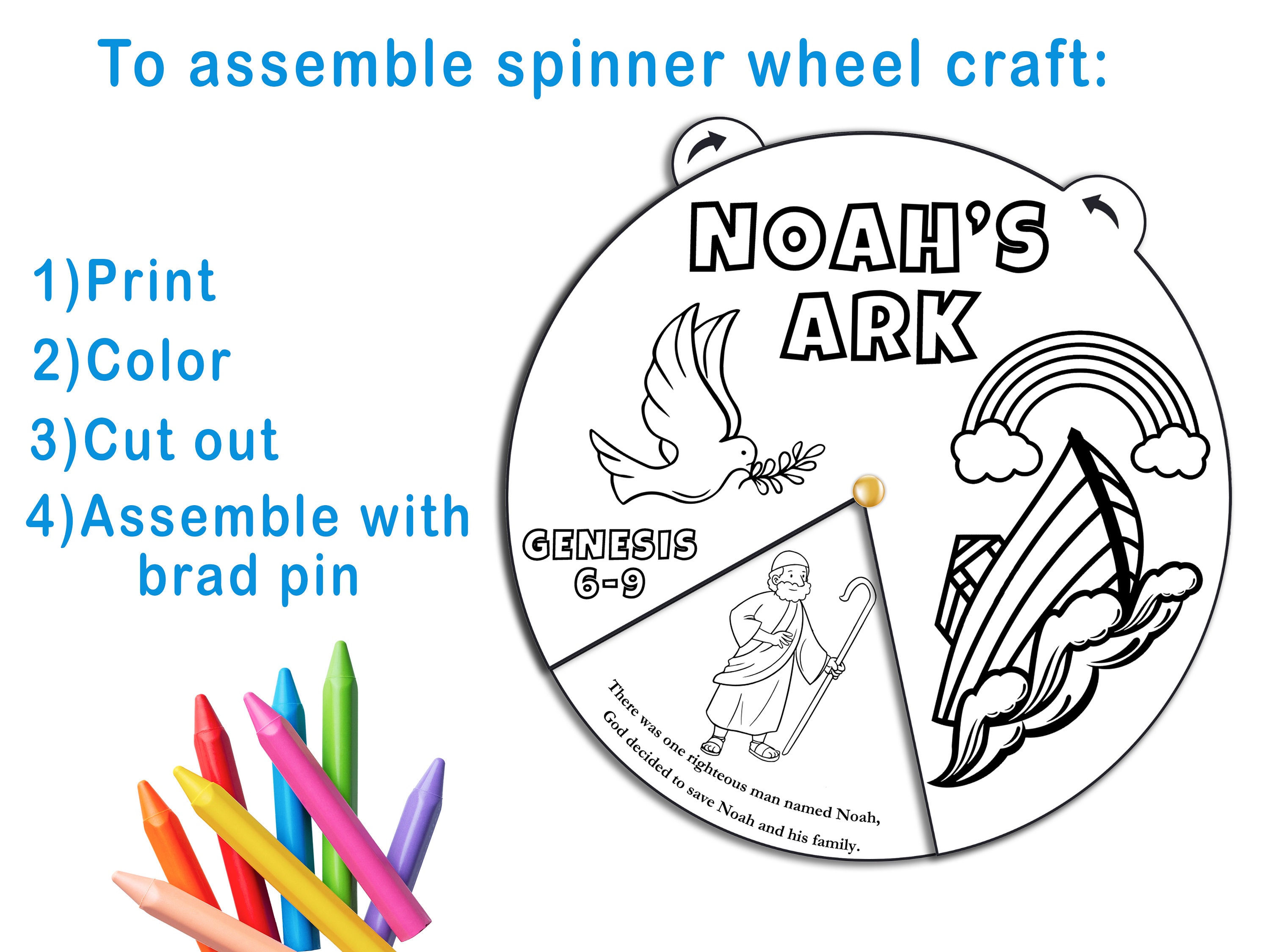 Noahs Ark Coloring Wheel, Printable Bible Activity, Kids Bible Lesson ...