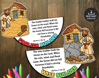 Wise and Foolish Builders Bible Craft for Kids, Sunday School, Church Activities