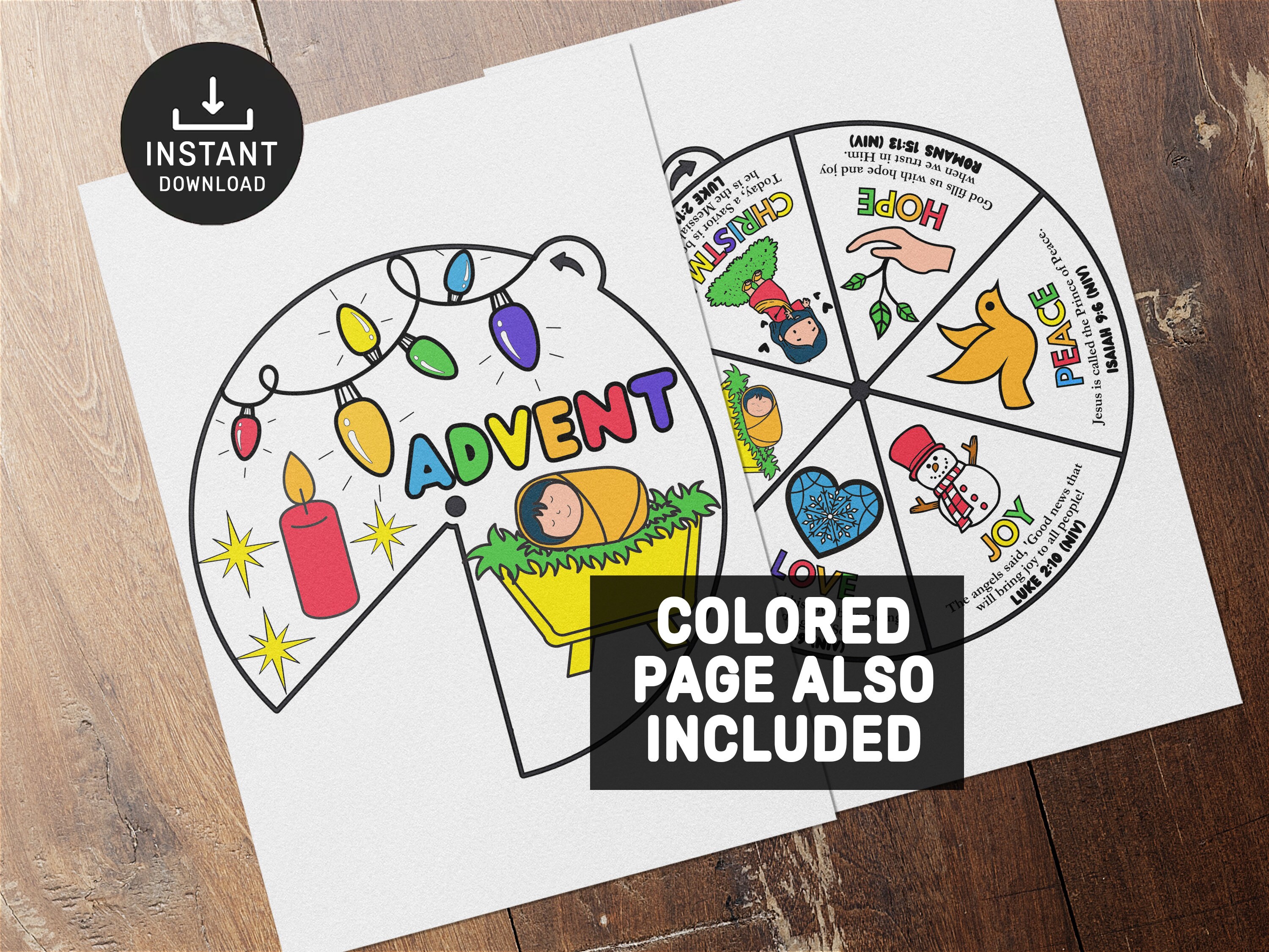 Advent scriptures coloring wheel bible activity bible etsy