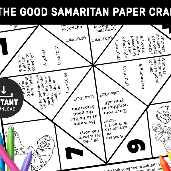 Good Samaritan paper craft, Bible Story Activity, Sunday school craft, Parable, paper craft, Fortune Teller, Cootie Catcher, Memory game