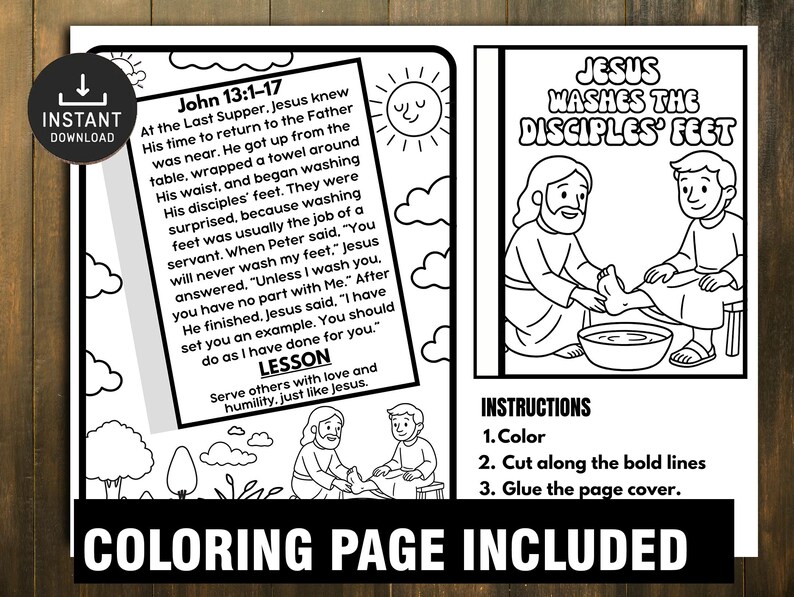 Jesus Washes Disciples' Feet Bible Story Craft, Kids Mini Book (digital ...