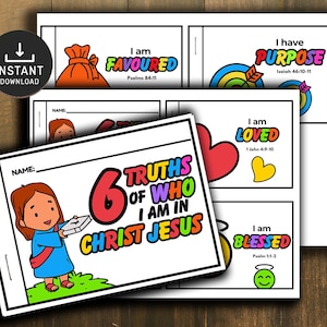 Printable Identity in Christ Mini Book, Printable Bible Activity, Kids Bible Lesson, Memory Game, Sunday School, God Says I Am Craft