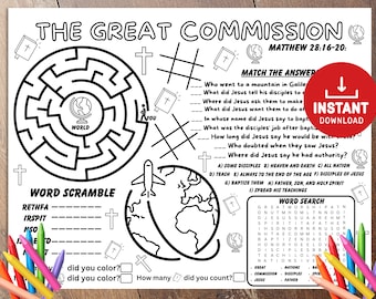 The Great Commission, Bible activity, Sunday Activities, Bible Placemat, Church Kid Activity, Sunday School craft, Kids Bible lesson