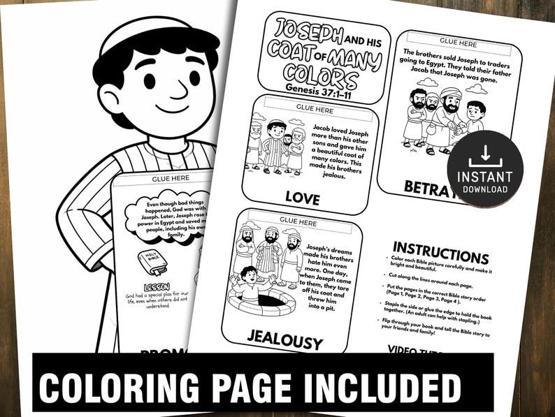 Joseph Mini Book Joseph's Coat of Many Colors Flipbook Bible Craft for Kids, Memory Game ...