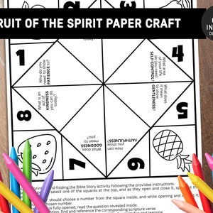 Fruit of the Spirit Paper craft for kids, Fruit of the spirit, Fortune Teller, Cootie Catcher, Sunday School craft, Bible story activities image 1