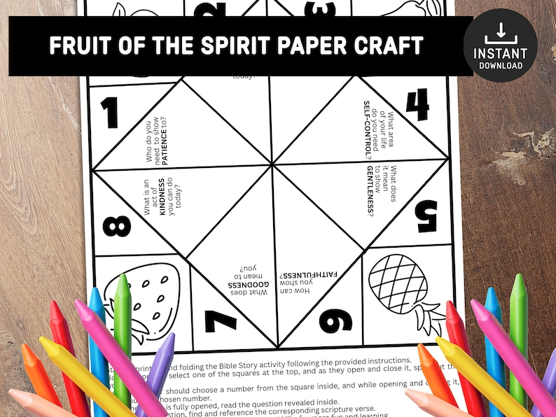 Fruit of the Spirit Paper craft for kids, Fruit of the spirit, Fortune Teller, Cootie Catcher, Sunday School craft, Bible story activities image 1
