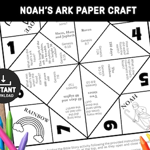 Noah&#39;s Ark Bible Story Activity, Sunday school craft, Printable paper craft, Fortune Teller, Cootie Catcher, Memory game, Kids bible lesson