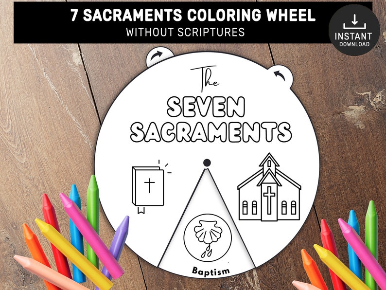 7 Sacraments Coloring Wheel, Printable Bible Verse Activity, Watercolor ...