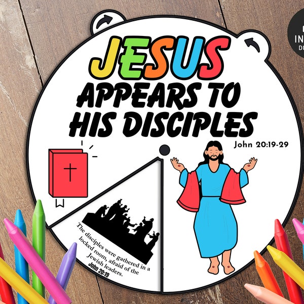 Jesus Appears to His Disciples Coloring Wheel, Easter Craft, Bible Lessons, Memory Game, Sunday School, spinner, Bible story wheel, Easter
