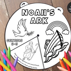 Noahs ark Coloring Wheel, Printable Bible Activity, Kids Bible Lesson, Memory Game, Sunday school Craft, Bible Story Activities