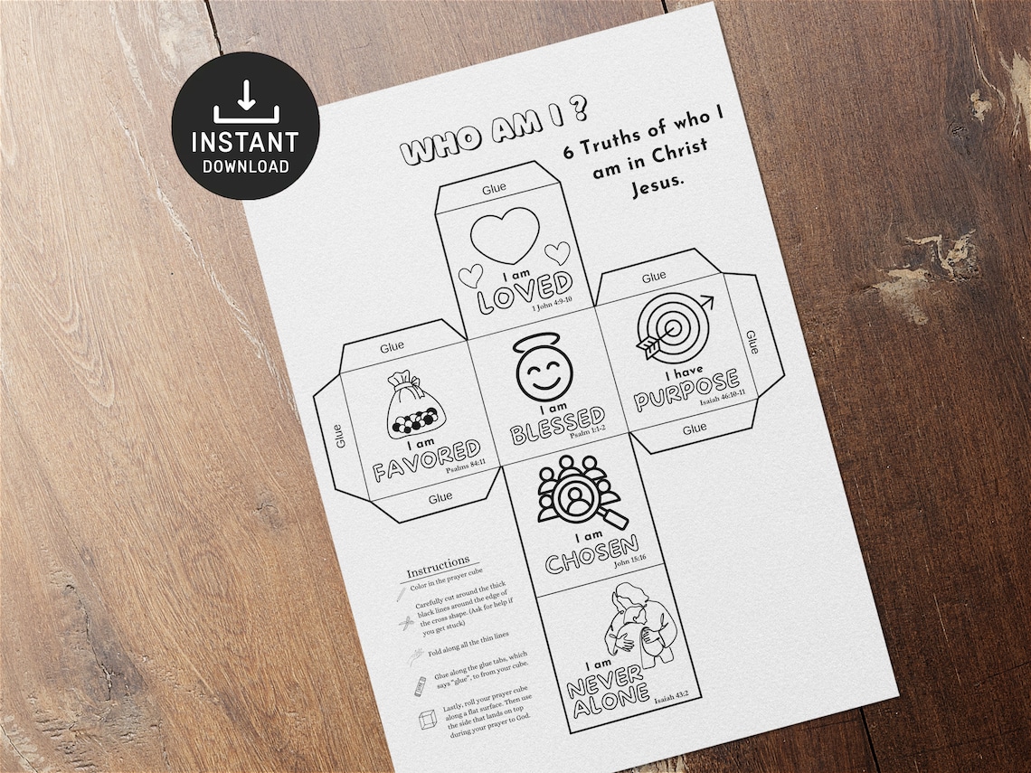 Printable Identity in Christ Coloring Cube Printable Bible - Etsy