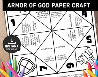 Armor of God Craft, Armor of God paper crafts for Kids,  Armor of God, Ephesians 6 10, Fortune Teller, Cootie Catcher, Bible Story Activity