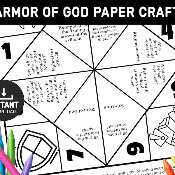 Armor of God Craft, Armor of God paper crafts for Kids,  Armor of God, Ephesians 6 10, Fortune Teller, Cootie Catcher, Bible Story Activity