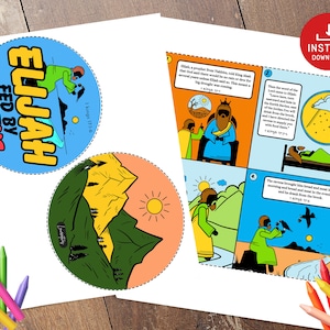 Elijah Bible Story activity, Sunday school craft, Printable paper craft, Kids Bible Lesson, Bible Activity, Christian Kids Craft
