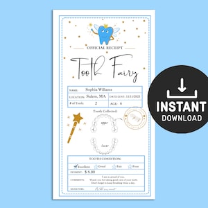 Certificado imprimible editable del Hada de los Dientes / Primer diente perdido / Carta realista del Hada de los Dientes / Carta del Hada de los Dientes para niños / Diente perdido