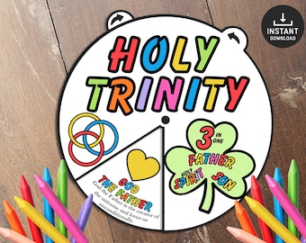 Holy Trinity Coloring Wheel, Shamrock Bible Activity, Matthew 28:19 Printable Kids Bible Lesson, St. Patricks Day Sunday School Craft