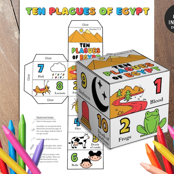 Plagues Of Egypt Coloring cube, Bible Activity, Kids Passover Lesson, Ten Plagues, Sunday School, Plagues of Egypt, Coloring Wheel