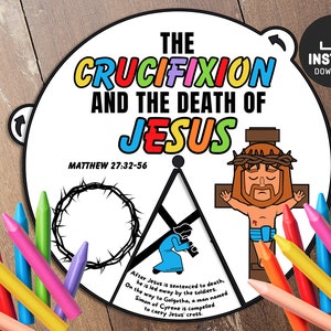 Jesus Dies on Cross Coloring Wheel Easter Story Craft, Easter Story Cross, Mini Books, Church Kids Activity, Sunday School Activities