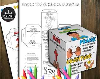 Cubo da colorare con la preghiera per il ritorno a scuola, scuola domenicale, attività di homeschooling, benedizioni dello zaino, attività per la chiesa per il ritorno a scuola, lavoretto con la preghiera