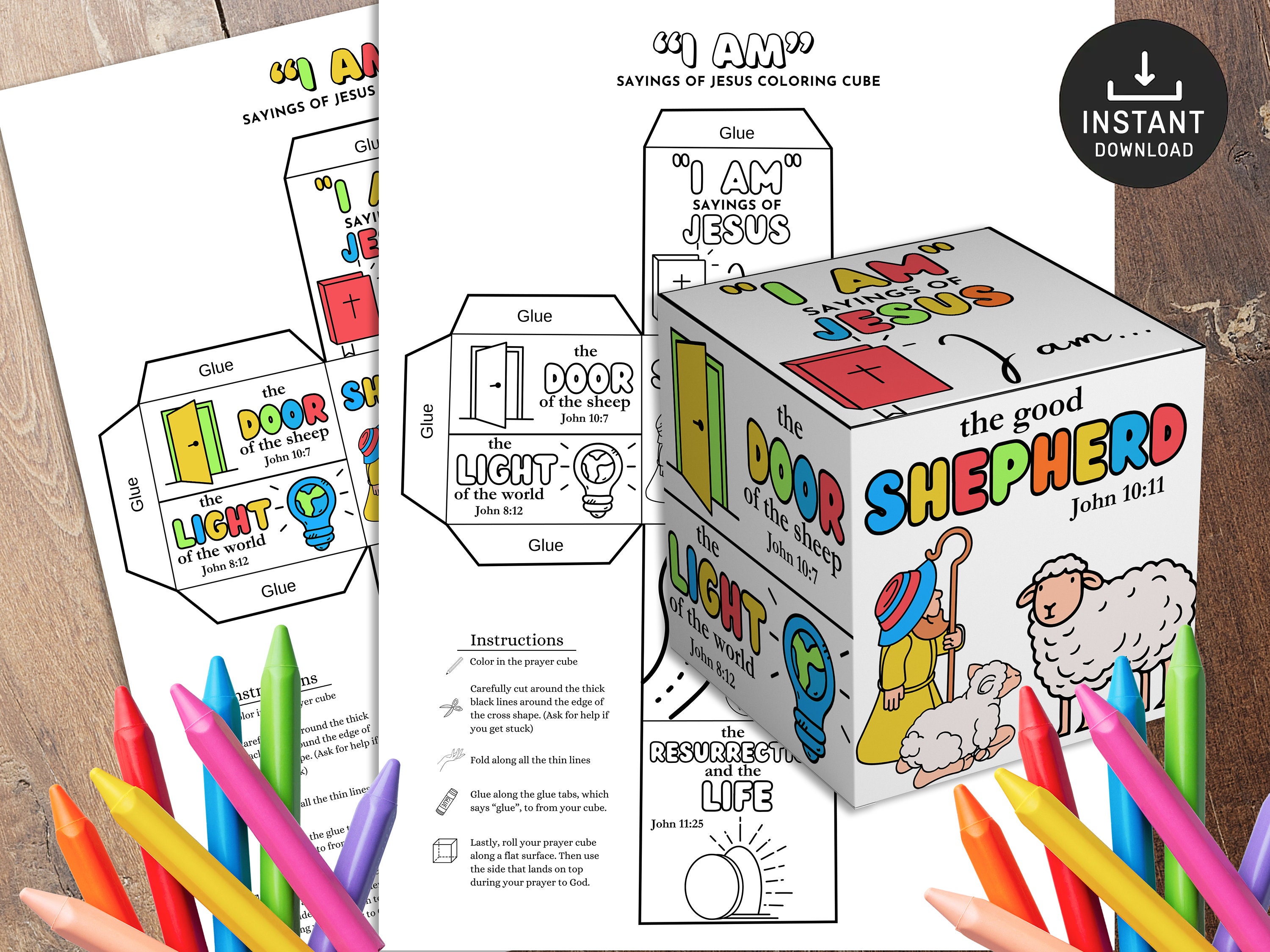 I Am Statements of Jesus Coloring Cube, Printable Bible Activity ...