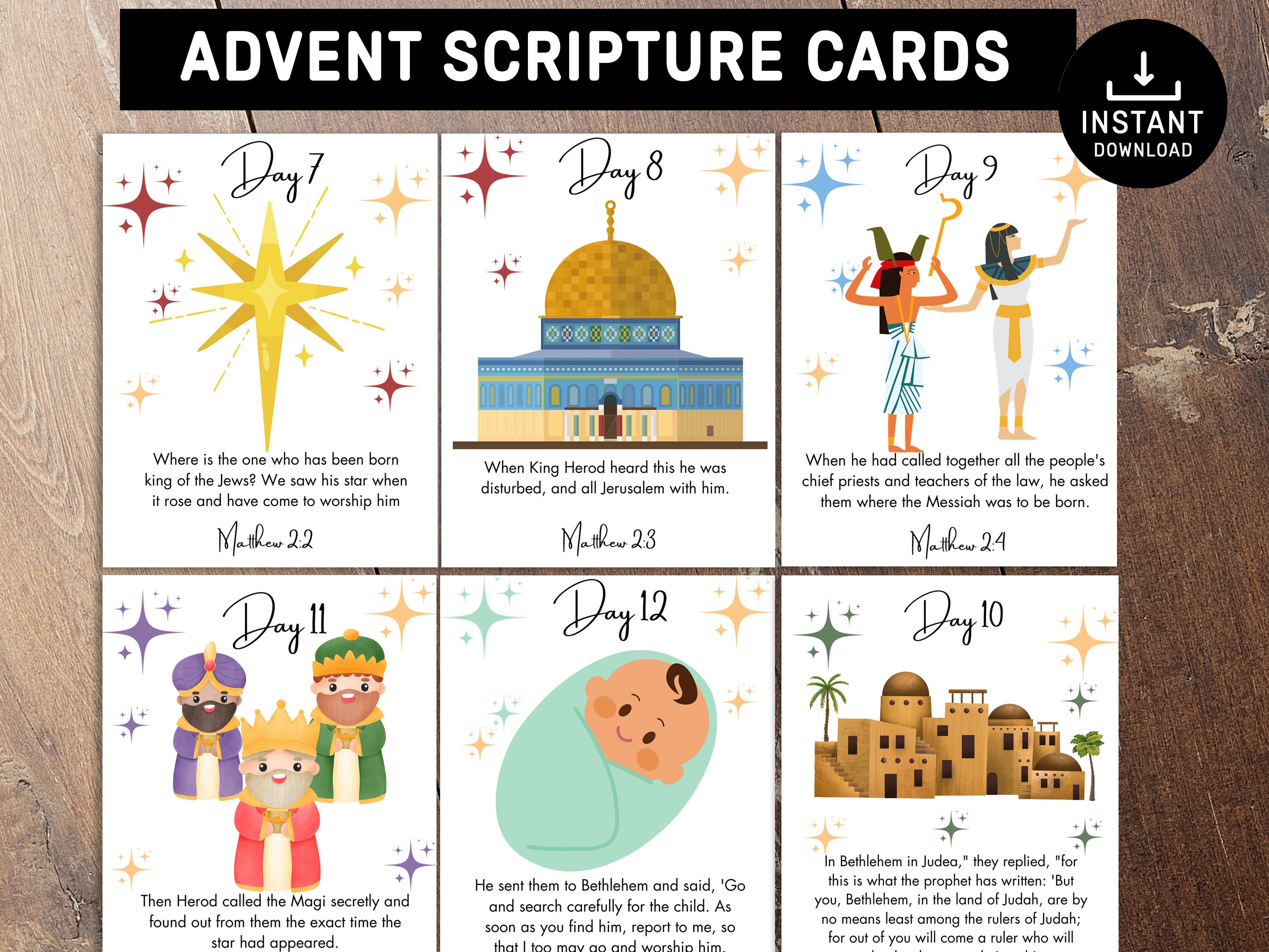 Advent Scripture Cards, Advent Calendar, Watercolor, Floral, Nativity