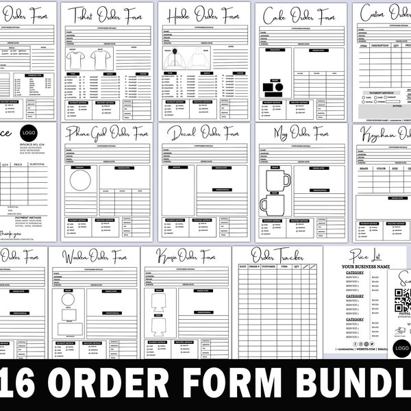 Editable Order Forms Bundle, Tshirt, Tumbler, Invoice Template, Editable Canva Template, Printable Small Business Forms, Custom Order Form