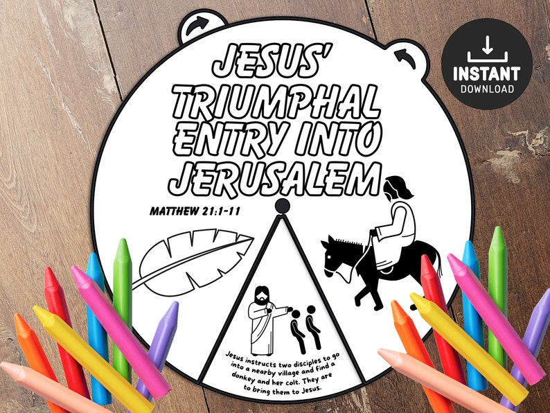 Palm Sunday Coloring Wheel, Jesus Palm Sunday, Triumphant Entry to ...