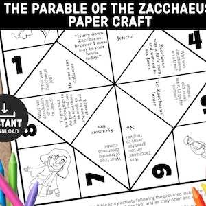 Zacchaeus Craft, Fortune Teller, Cootie Catcher, Zacchaeus The Tax Collector, Bible Story Activity, Sunday School crafts, Memory game