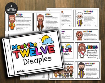 O Mini Livro de Artesanato dos 12 Discípulos, Artesanato da Escola Dominical, Grande Comissão, 12 Discípulos de Jesus, Artesanato de Jesus para Crianças, Doze Discípulos