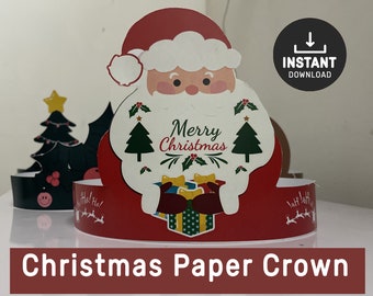 Christmas Paper Crowns coloring activity Printable Kids Craft Hats Winter Holiday Party Favor Costume DIY Printable - Instant Download