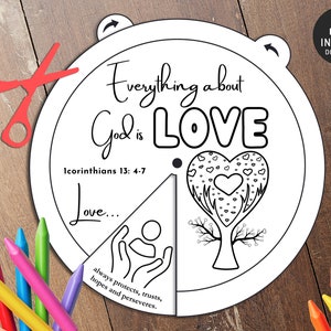God is love Coloring wheel for Preschoolers, Bible Activity, 1 Cor 13, love, Bible Lesson, Memory Game, Sunday School, Coloring wheel