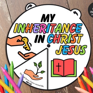 My Inheritance in Christ Jesus Coloring Wheel, Printable Bible Activity, Kids Bible Lesson, Memory Game, Sunday School, Coloring Wheel