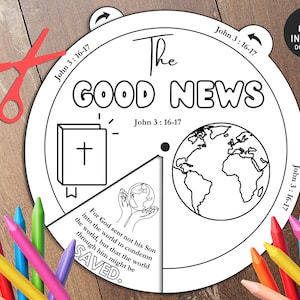 La buona novella, Ruota da colorare, Giovanni 3:16, Attività biblica, Vangelo, Lezione biblica per bambini, Gioco della memoria, Scuola domenicale, Lavoretti per la scuola domenicale