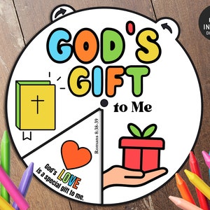 Presente de Deus para mim Roda de colorir, Roda de colorir, Atividade Bíblica, Lição Bíblica para Crianças, Jogo da Memória, Escola Dominical, presentes de Natal, artesanato em papel