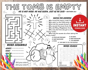 Jesus Resurrection, Easter Sunday Craft, He is Risen, Sunday School Activity Page, Bible Placemat, Holy Week Crafts, Church Kids Activity