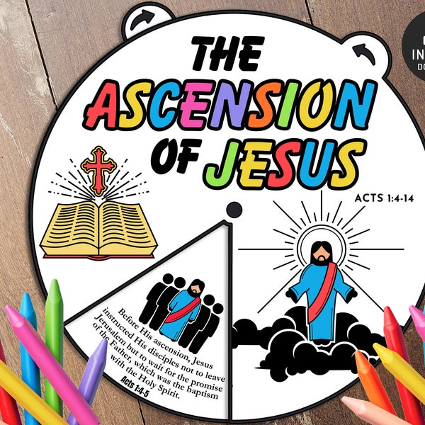 The  Ascension of Jesus Coloring Wheel, Easter Craft, Bible Lessons, Memory Game, Sunday School, Coloring spinner, Bible story wheel, Easter