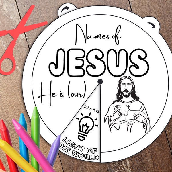 Names of Jesus Coloring Wheel, Christmas, Bible Activity, Memory Game, Sunday School, Kids Bible Lesson, Coloring wheel, Bible story wheel