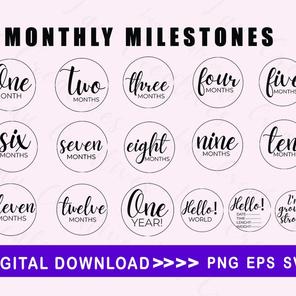 Baby Monthly Milestone svg , Baby Monthly Milestone Rounds SVG ,Glowforge Cricut Shilouette, Monthly Milestone for Baby Svg , One year Svg