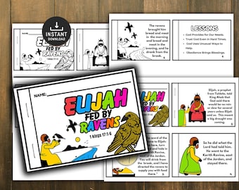 Elijah Fed by Ravens Mini Book, Bible Lesson Kids, Bible Lesson, Memory Game, Sunday School Craft, Church Activity Kids, Bible Craft, Elijah