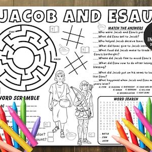 Jacob and Esau, Bible activity, Sunday Activities, Bible Placemat, Church Kid Activity, Sunday School, Bible lesson, Jacob and Esau Craft