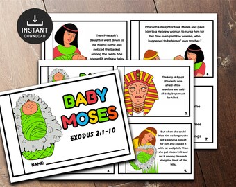 Moses Mini Book, Printable Bible Activity, Watercolor, Kids Bible Lesson, Memory Game, Sunday School, Sunday Activities, Bible Story